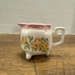 Vintage Bavarian German Creamer Pitcher Scalloped Rim Floral Roses Accents 139